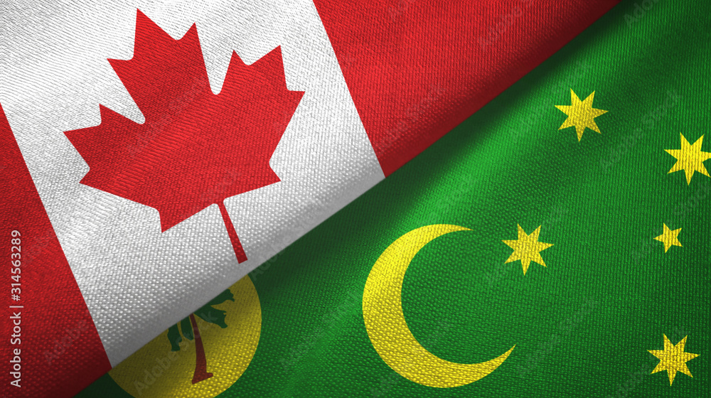 Canada and Cocos Keeling Islands two flags textile cloth, fabric texture Canada and Cocos Keeling Islands two flags textile cloth, fabric texture