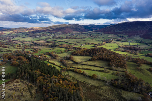 Beautiful aerial drone colorful Autumn Fall landscape image of view from Low Fell in Lake District