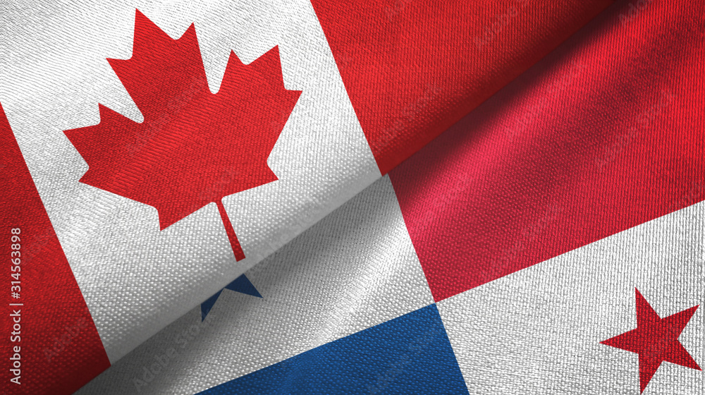 Canada and Panama two flags textile cloth, fabric texture Canada and Panama two flags textile cloth, fabric texture
