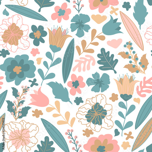 Cute floral seamless pattern for kids. Vector texture with flowers in pastel ...