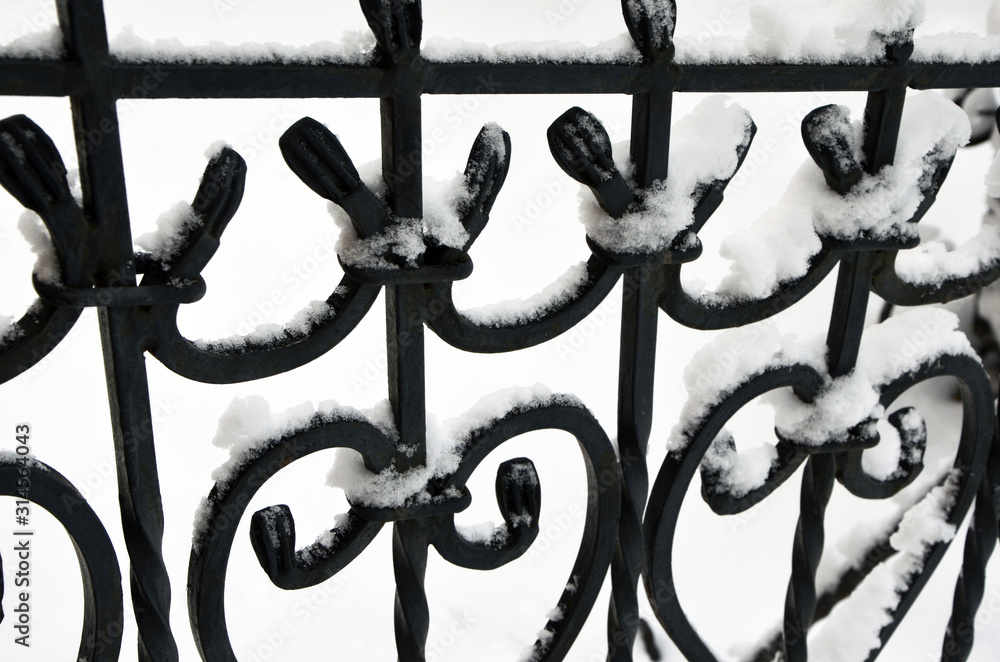 railing metal fence in the snow railing metal fence in the snow
