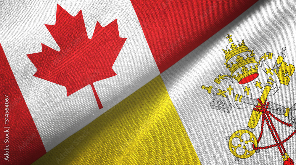 Canada and Vatican two flags textile cloth, fabric texture Canada and Vatican two flags textile cloth, fabric texture