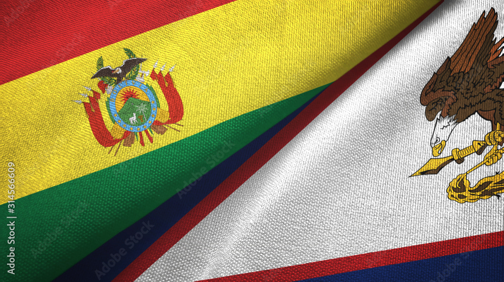 Fototapeta premium Bolivia and American Samoa two flags textile cloth, fabric texture