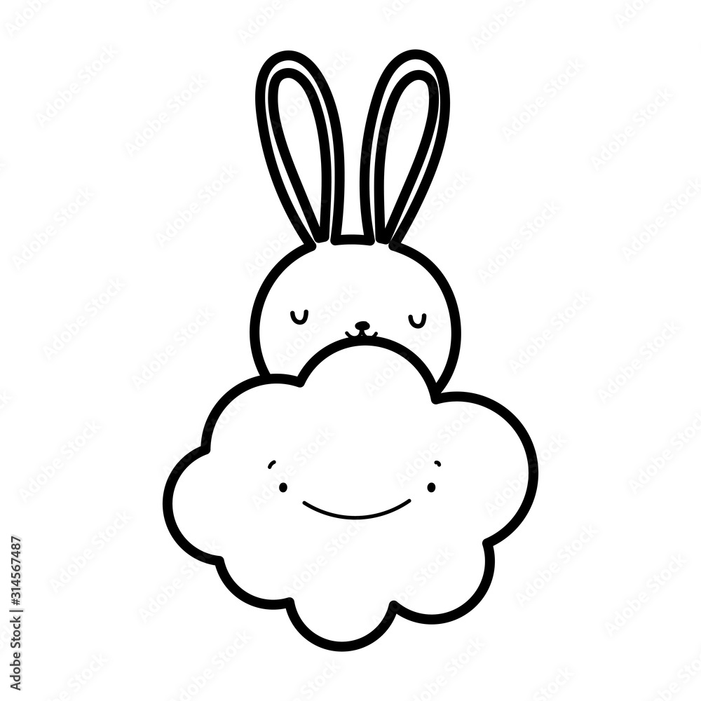 Obraz premium cute rabbit face cartoon cloud thick line