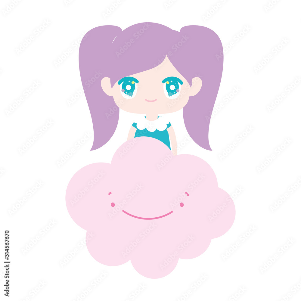 kids, cute little girl anime on cloud cartoon kids, cute little girl anime on cloud cartoon