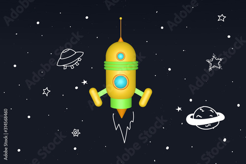 Rocket model with hand drawn elements