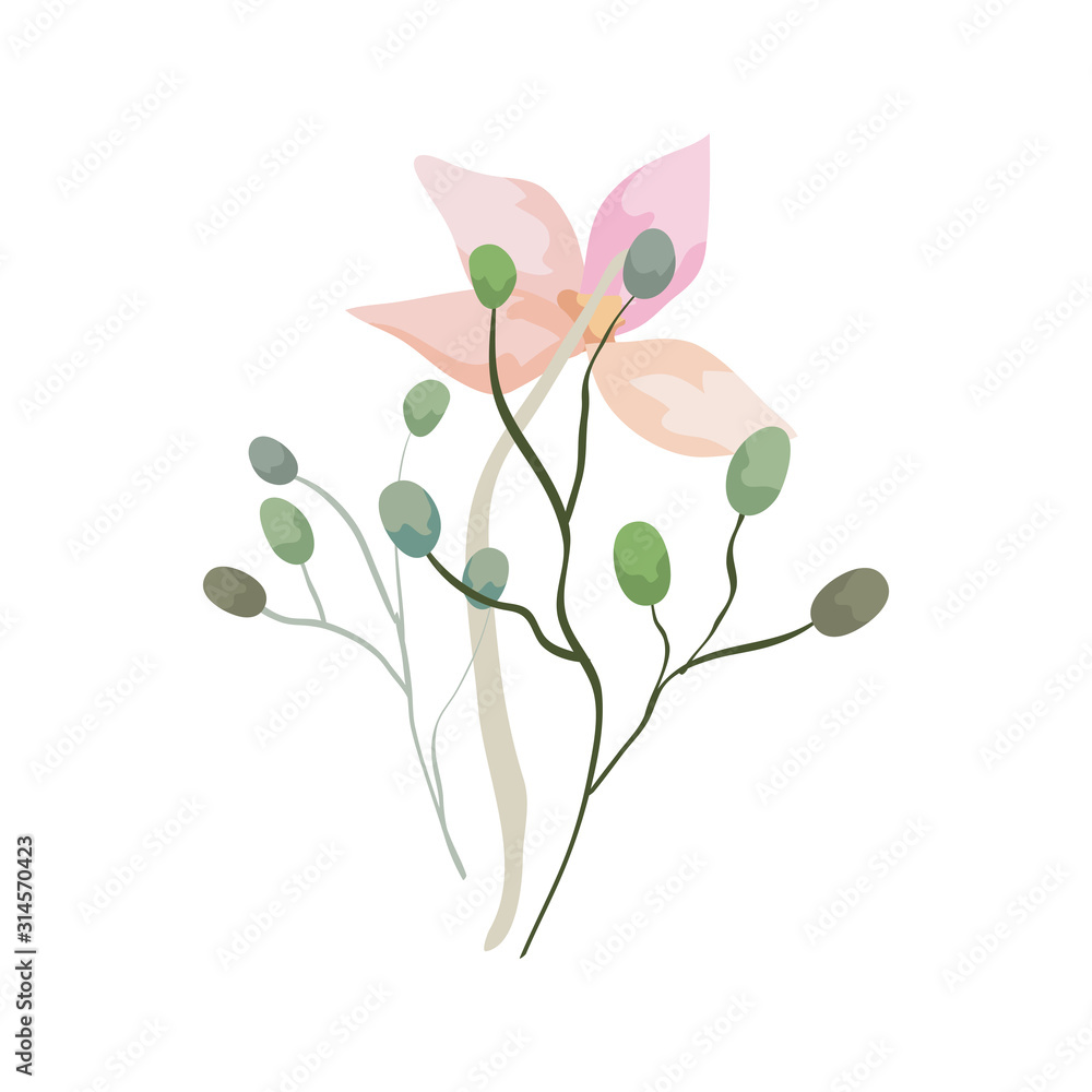 cute flower with branches and leafs natural vector illustration design