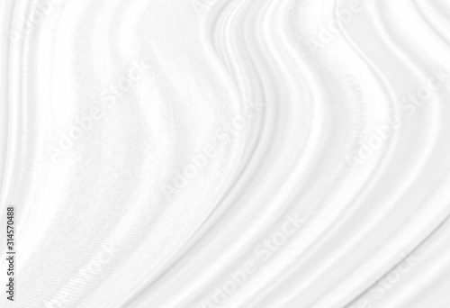 White abstract background of white fabric texture with elegant soft wave curved pattern on silk satin cloth textile © merrymuuu