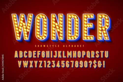 Retro cinema font design, cabaret, LED lamps letters