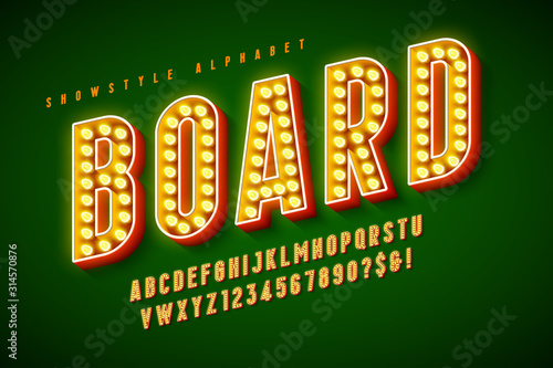 Retro cinema font design, cabaret, LED lamps letters
