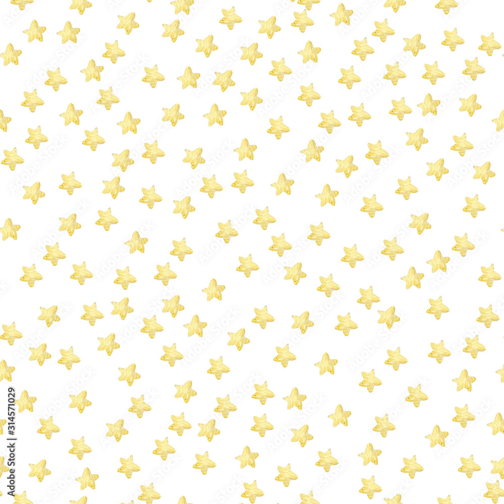 Seamless Star Pattern. Cute watercolor space background with stars in sky. Beauty cartoon colorful painting illustration