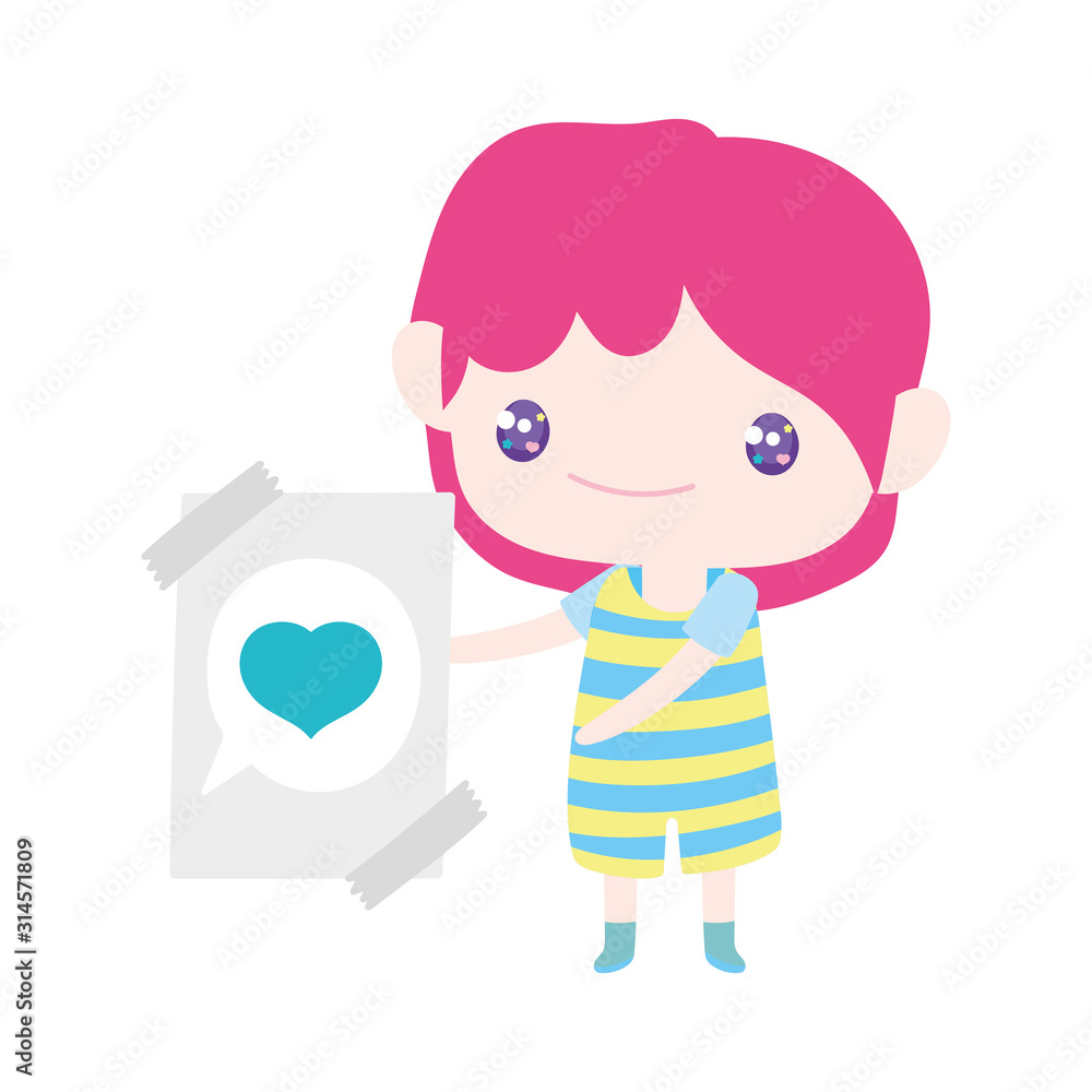 cute little boy cartoon with heart drawn on paper