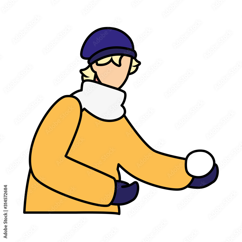 man with winter clothes on white background