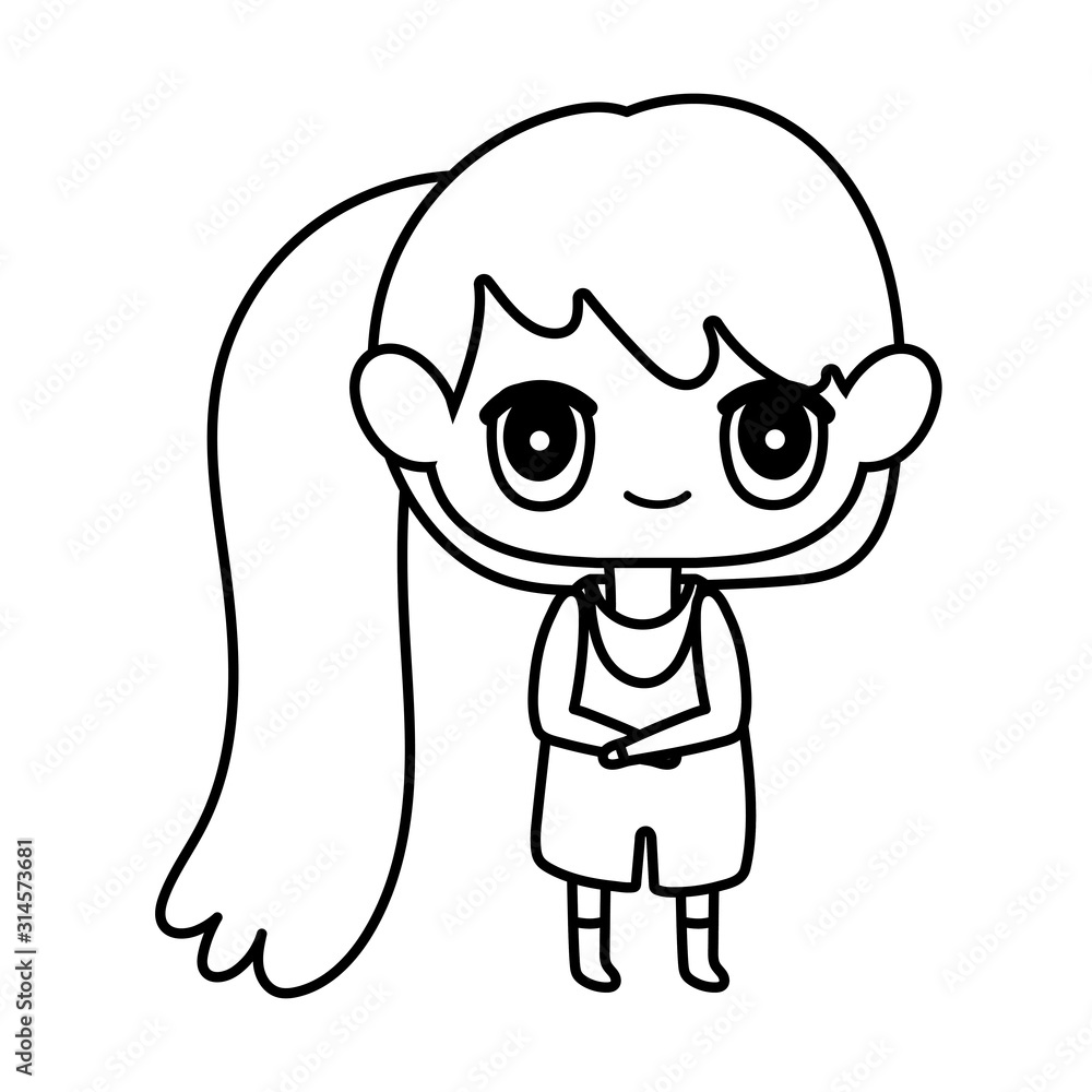 kids, cute little girl anime cartoon character thick line kids, cute little girl anime cartoon character thick line