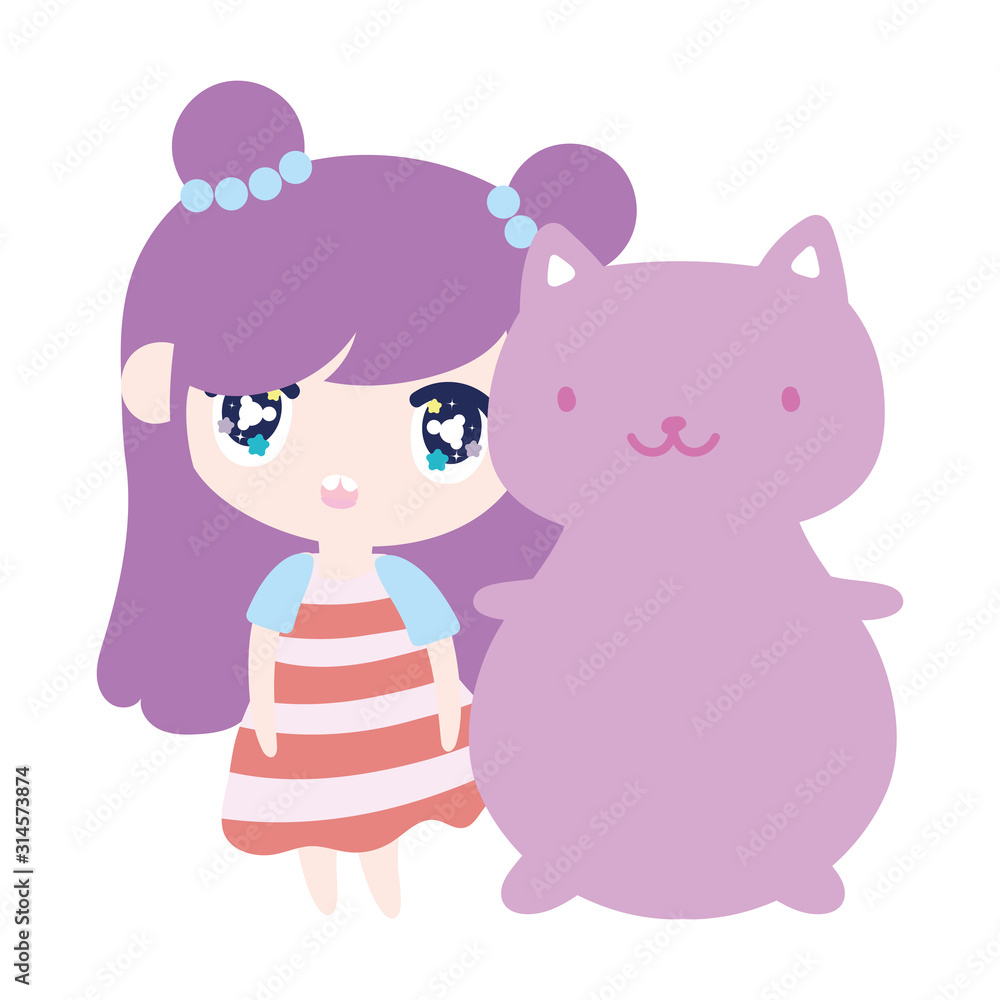 kids, cute little girl anime cartoon and cat kids, cute little girl anime cartoon and cat