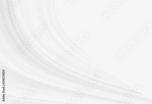 White abstract background of white fabric texture with elegant soft wave curved pattern on silk satin cloth textile