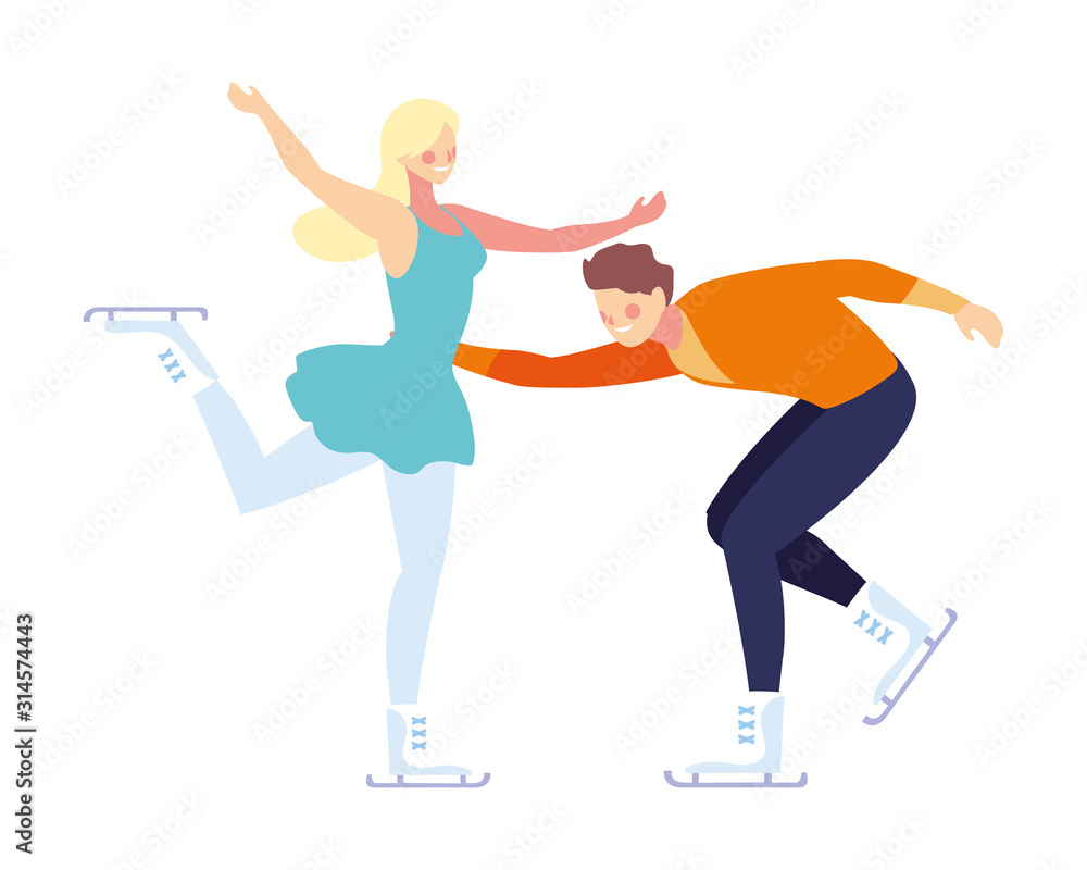 Fototapeta premium couple of people practicing figure skating on white background