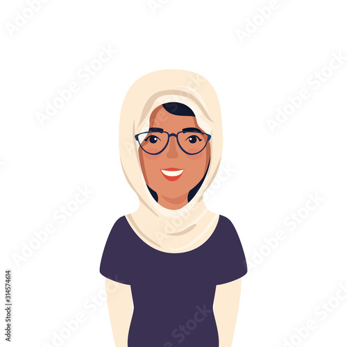 beautiful woman muslim with glasses avatar character icon vector illustration design