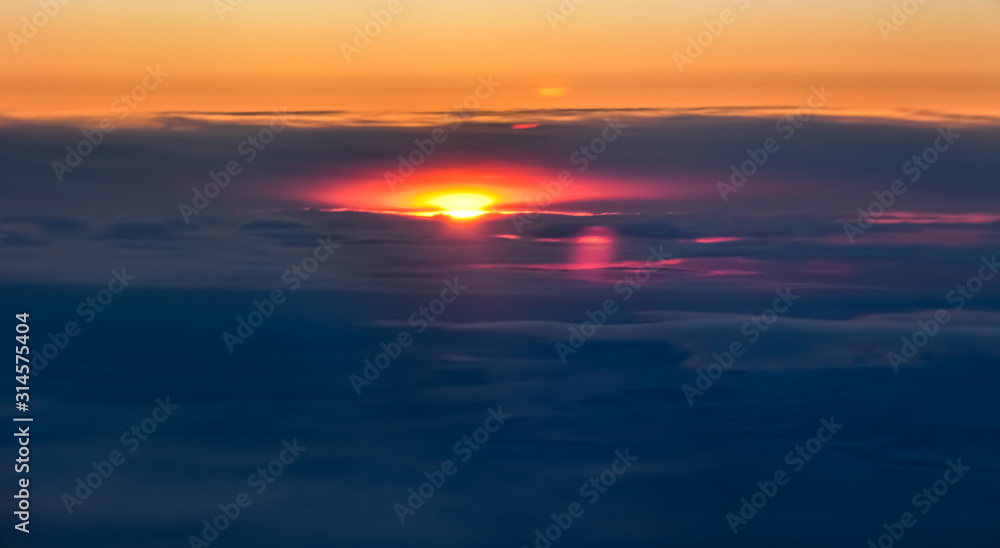 A sunset seen from an aerial view.
