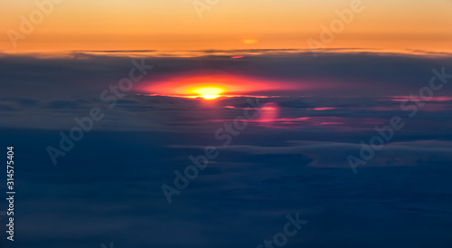 A sunset seen from an aerial view.