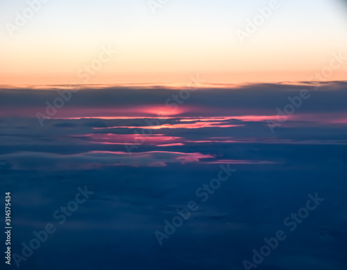 A sunset seen from an aerial view.