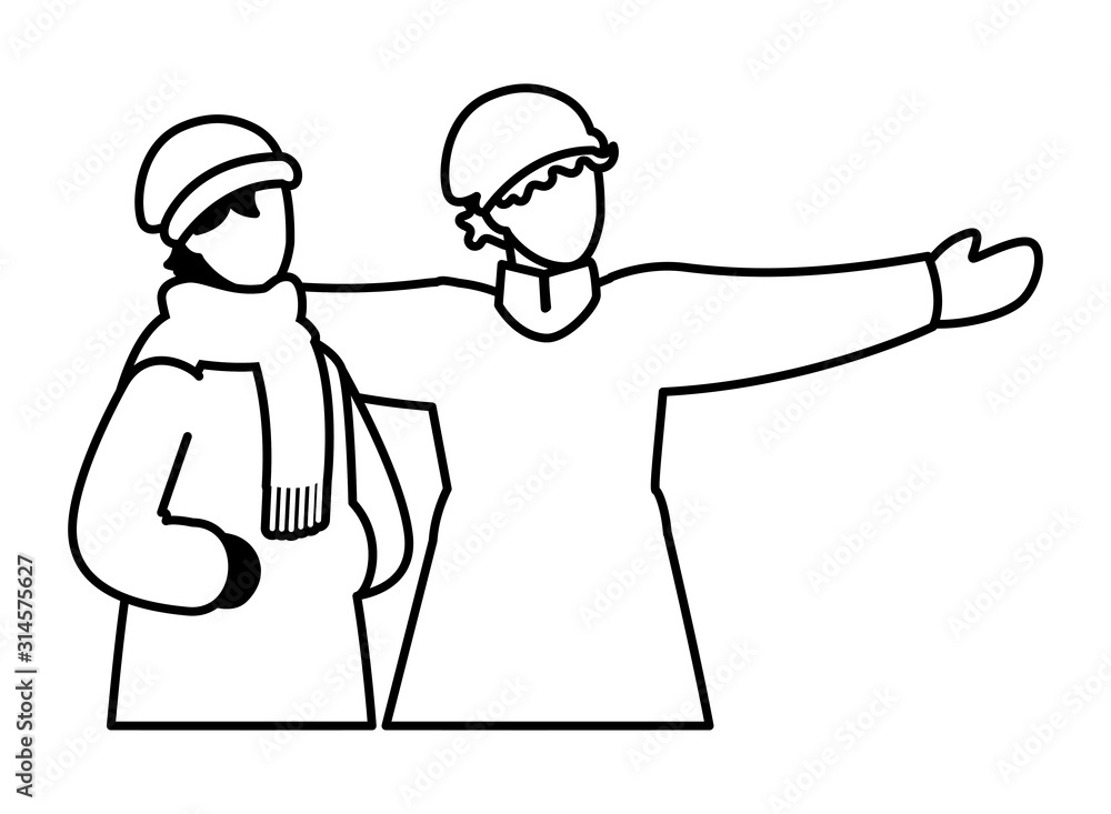 couple of people with winter clothes on white background couple of people with winter clothes on white background