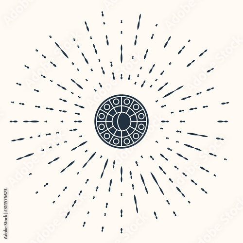 Grey Astrology horoscope circle with zodiac icon isolated on beige background. Abstract circle random dots. Vector Illustration