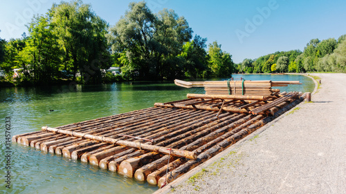 a raft on the isar river in munich photo