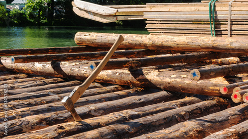 a raft on the isar river in munich