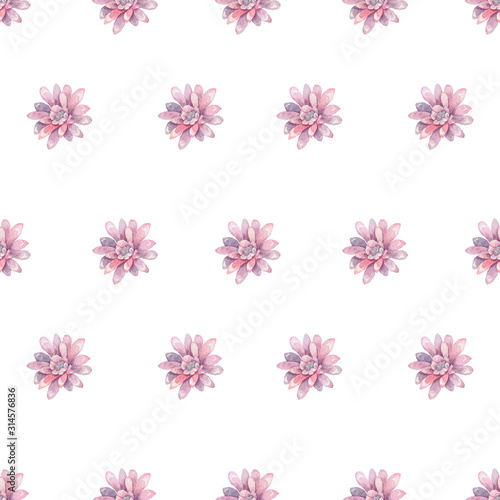 This Modern Pink and Purple Floral Pattern Features a Repeating Flower Background Design with Pastel Colors. Watercolor lotus and cactus flowerts colorful illustration for wedding, clebration, invite © Anna Terleeva