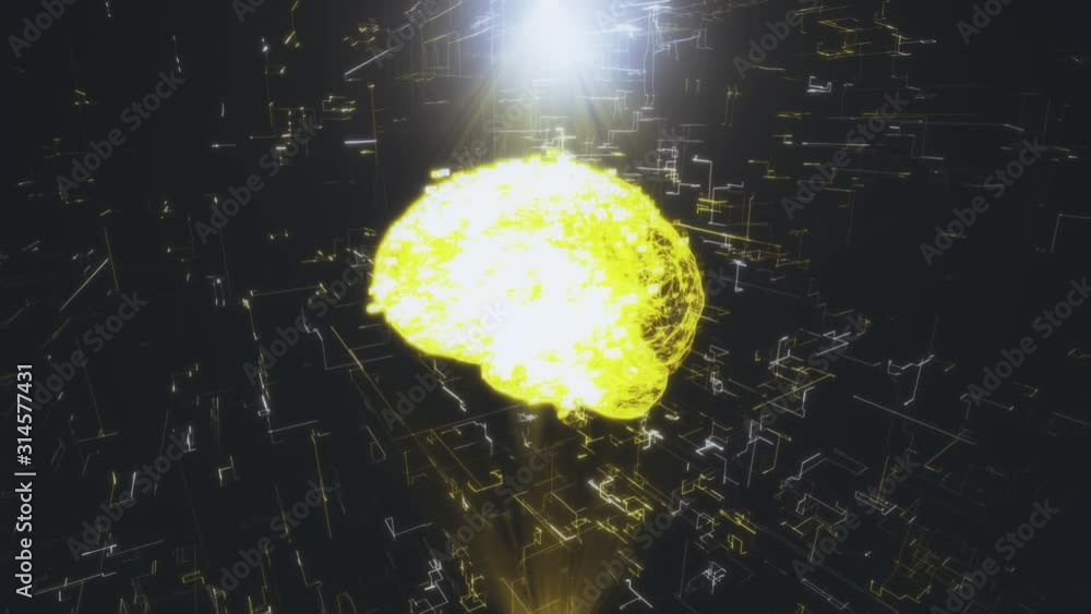 Colorful brain hologram with seamless animated graphics. Rotating brain ...