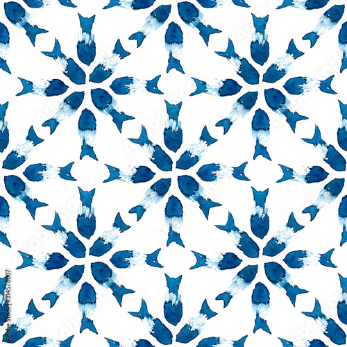 Geometric fishes blue pattern