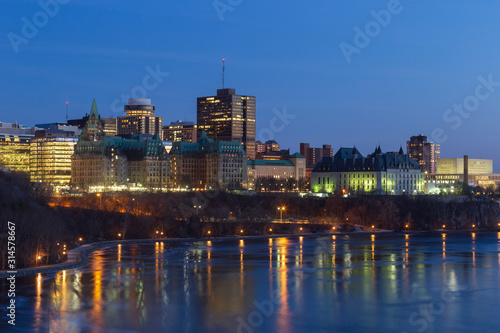 A city at dusk