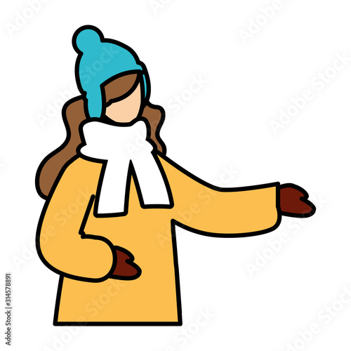 woman with winter clothes on white background