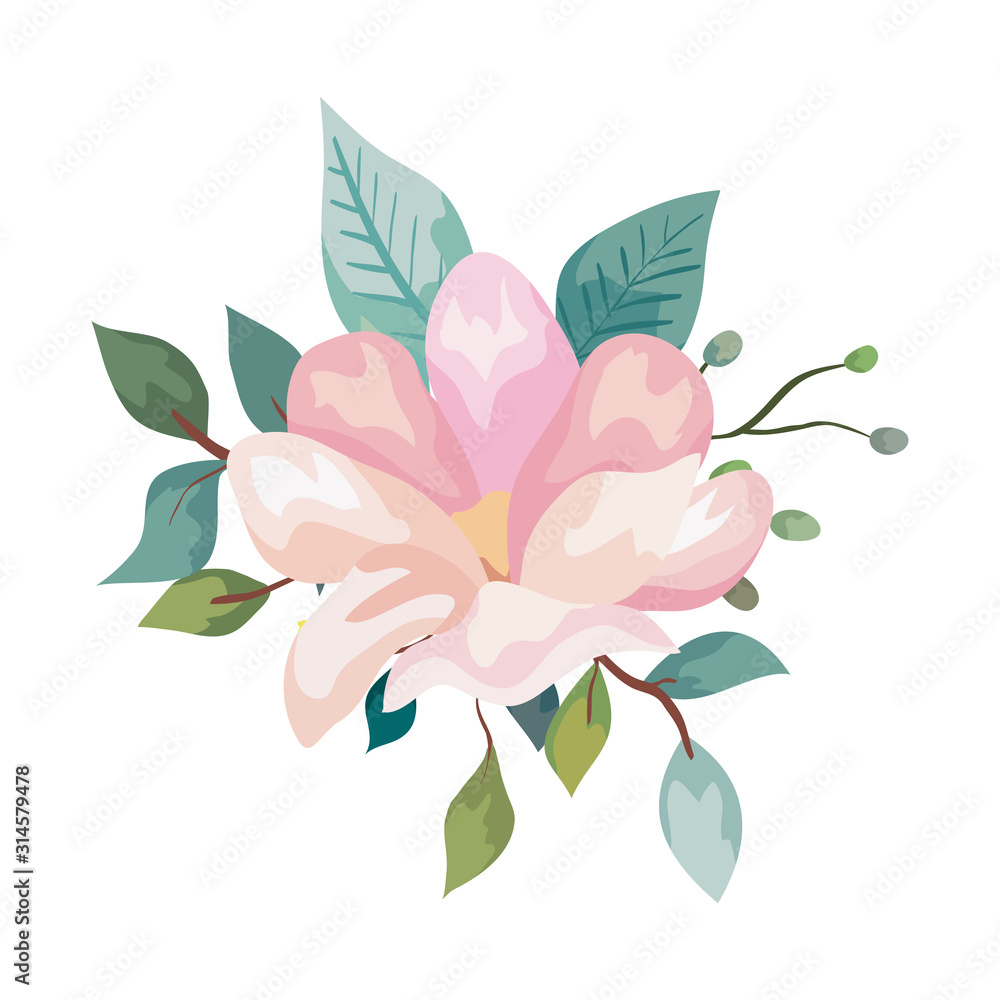 cute flower with leafs natural isolated icon vector illustration design