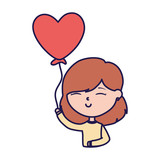happy valentines day young girl with balloon heart love card