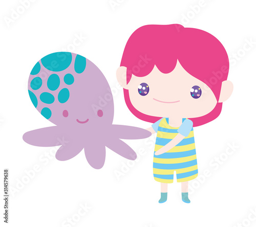 cute little boy cartoon and toy octopus