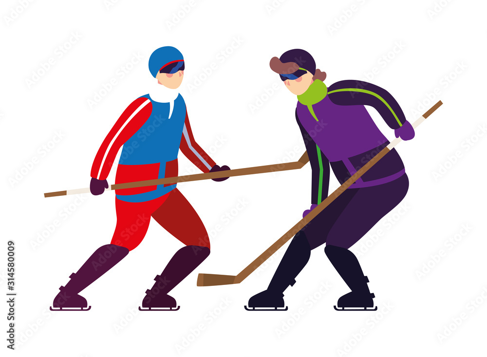 Obraz premium men playing ice hockey in white background