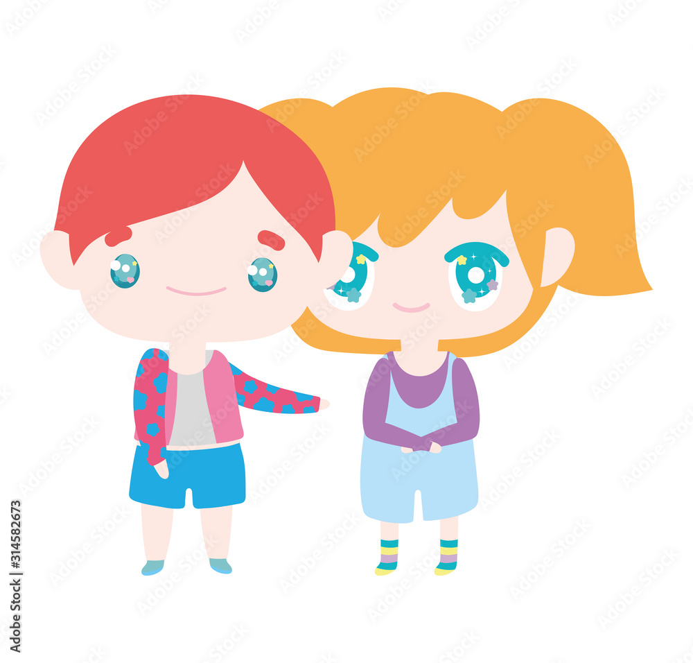 kids, little girl and boy anime cartoon characters