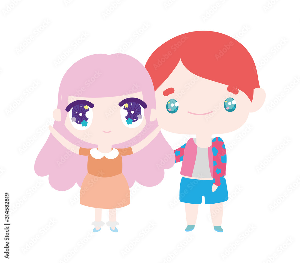 kids, little girl and boy anime cartoon characters kids, little girl and boy anime cartoon characters