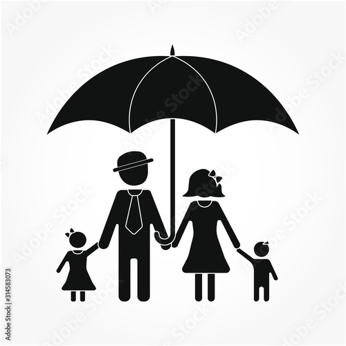 Family Icon Vector Flat Color People Sign in umbrella for insurance in Glyph Pictogram Symbol illustration