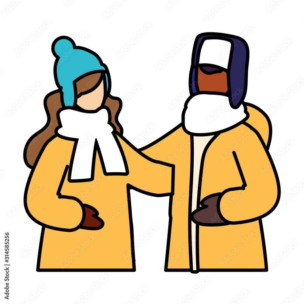 couple of people with winter clothes on white background couple of people with winter clothes on white background