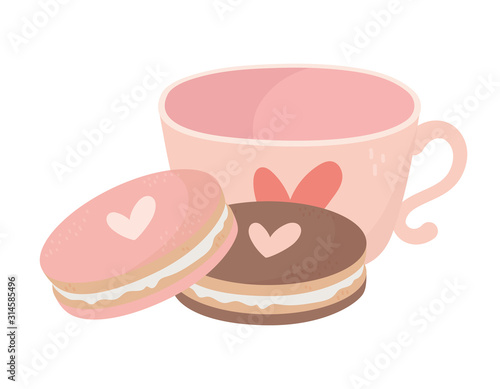 happy valentines day coffee cup and cookies heart love