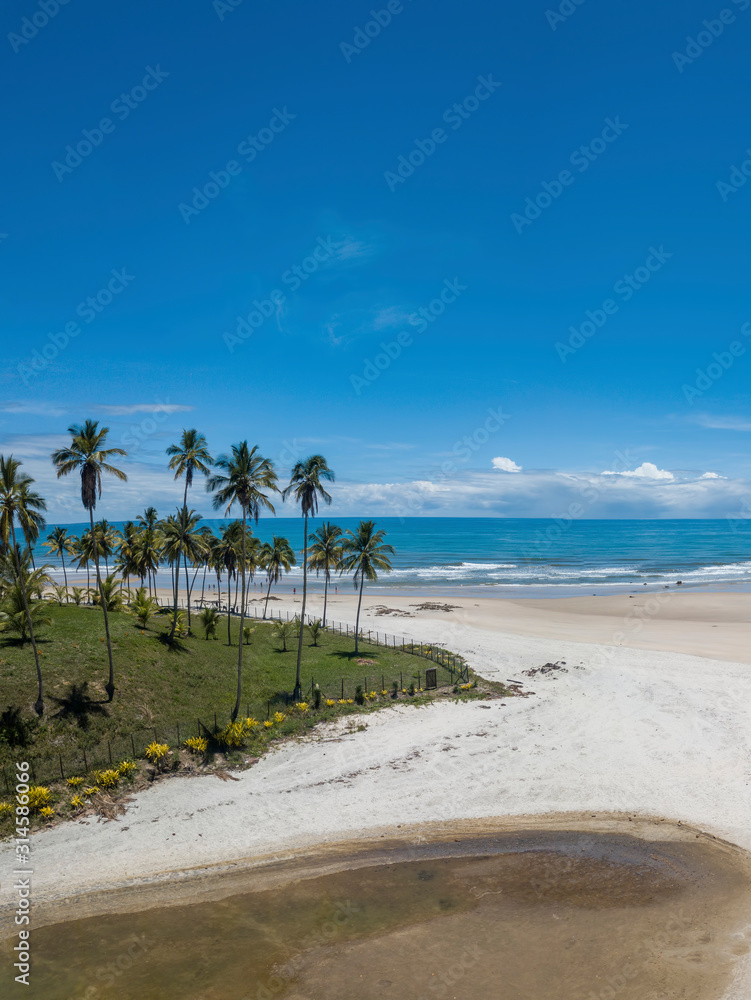 Aerial drone view of Cururupe beach in Ilhéus city, Bahia Brazil