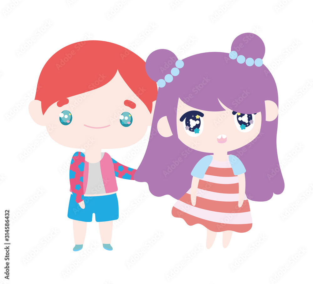 kids, little girl and boy anime cartoon characters kids, little girl and boy anime cartoon characters