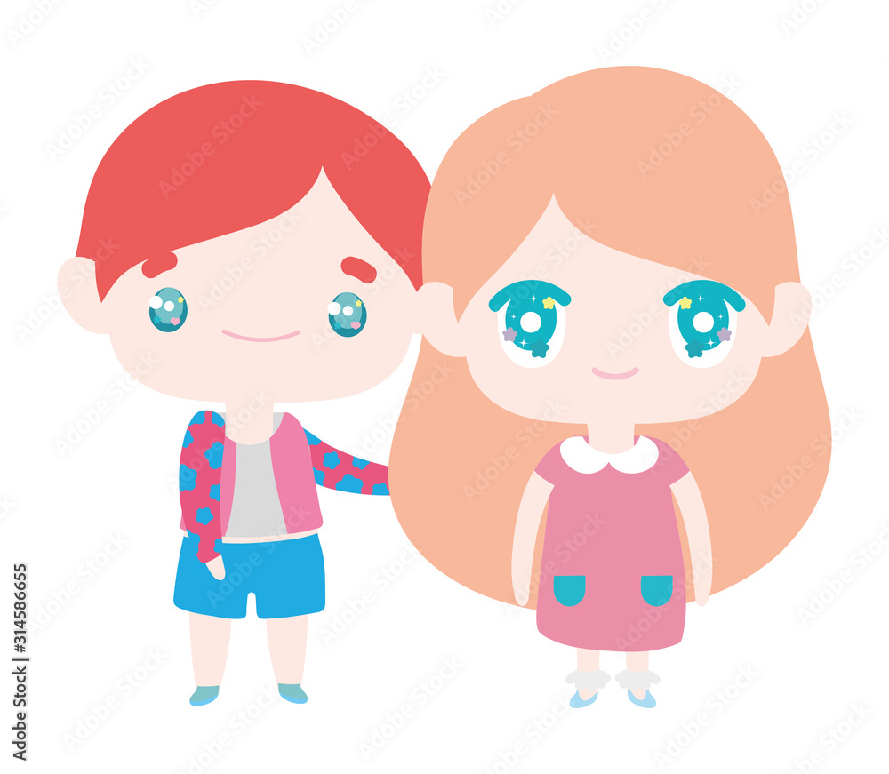 kids, little girl and boy anime cartoon characters kids, little girl and boy anime cartoon characters