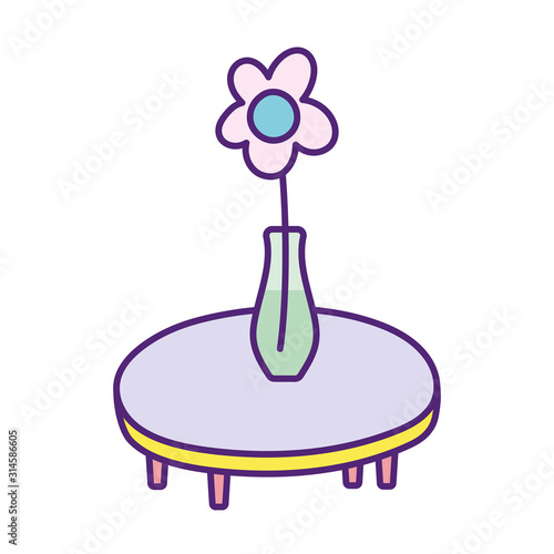 round table furniture with flower in vase decoration