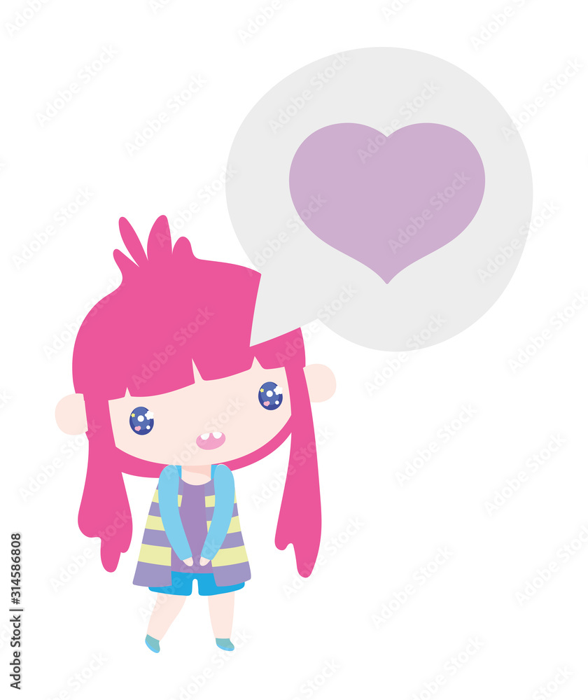 kids, little girl anime cartoon in love chat bubble decoration kids, little girl anime cartoon in love chat bubble decoration