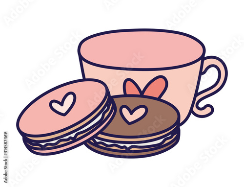 happy valentines day coffee cup and cookies heart love