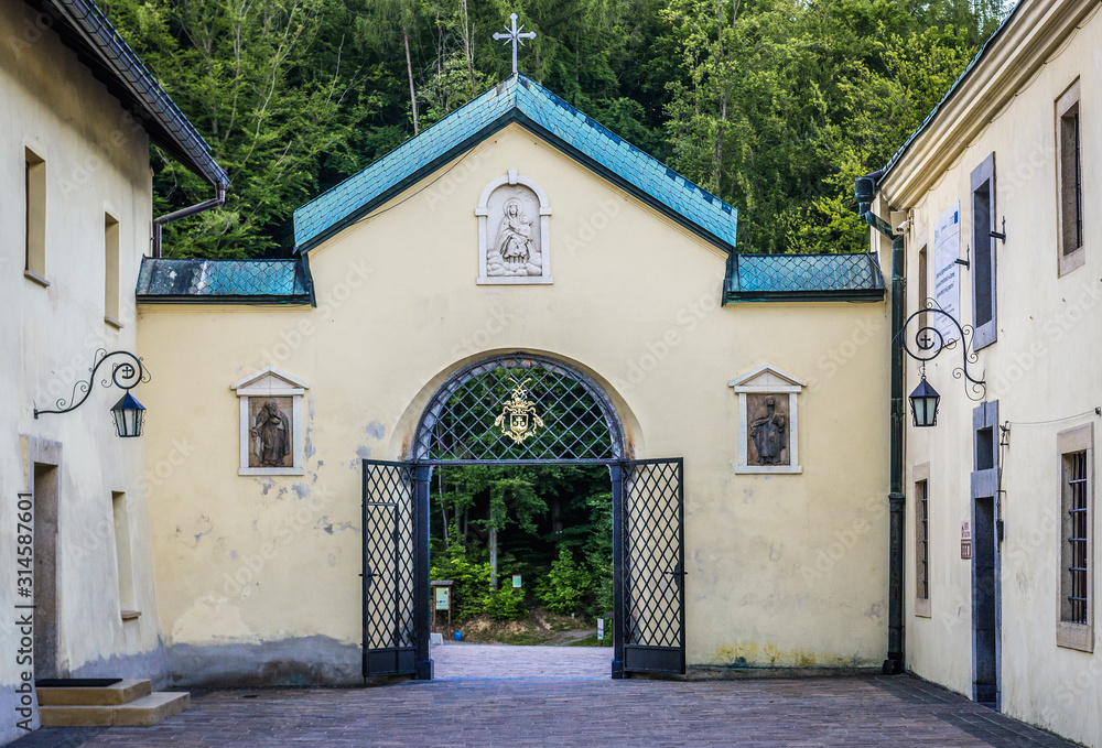 Czerna, Poland - June 30, 2017: Entrance to Discalced Carmelites Monastery in Czerna, small village in Lesser Poland region